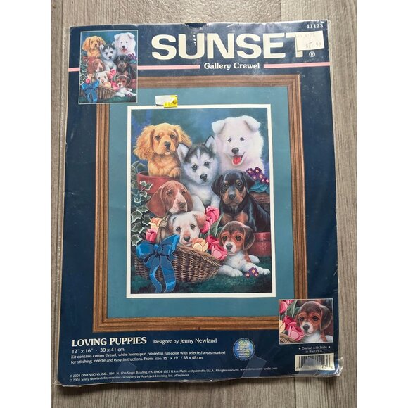Sunset Gallery Crewel Kit "Loving Puppies" 12"x16" Home Craft Embroidery Kit By - Picture 1 of 4